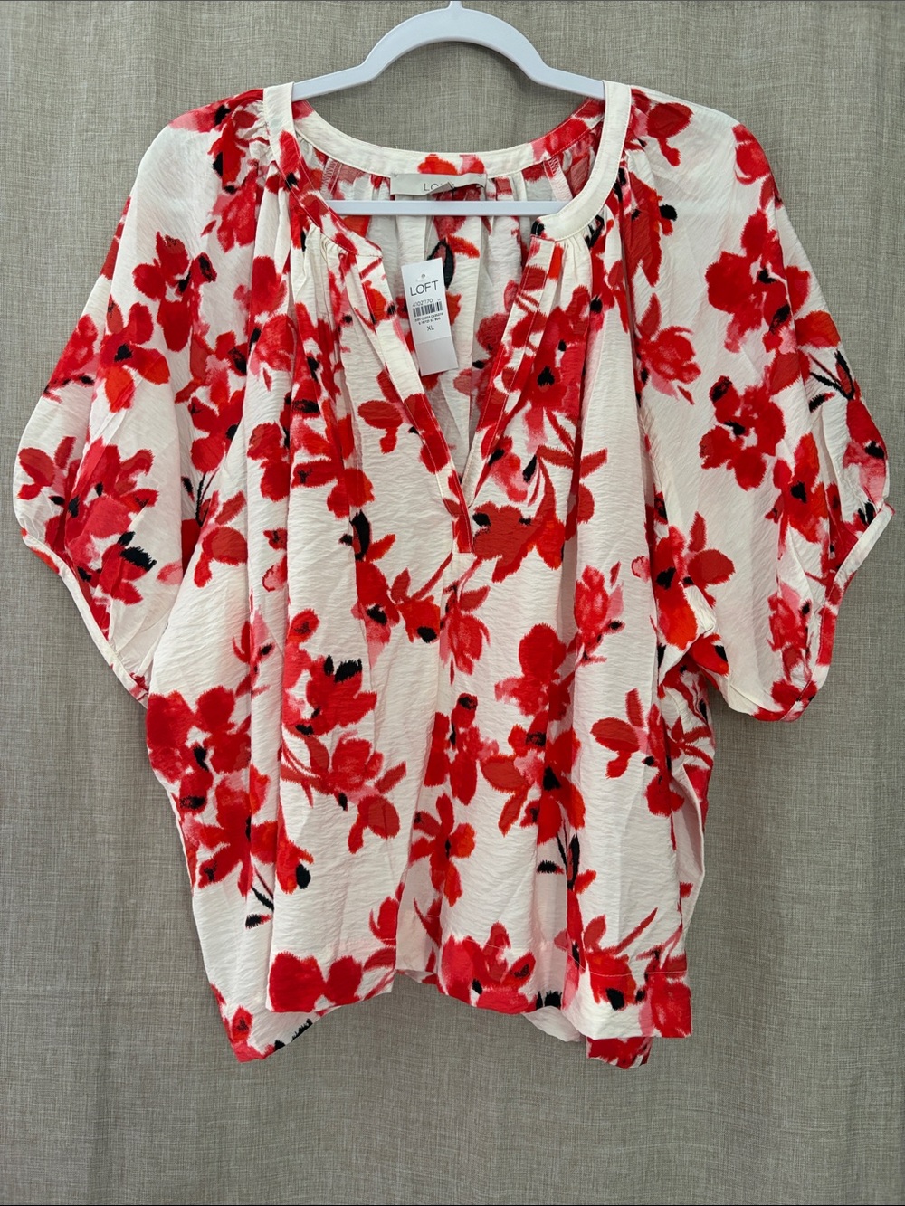 NWT LOFT Women's XL Floral Split V-Neck Kimono Short Sleeve Blouse